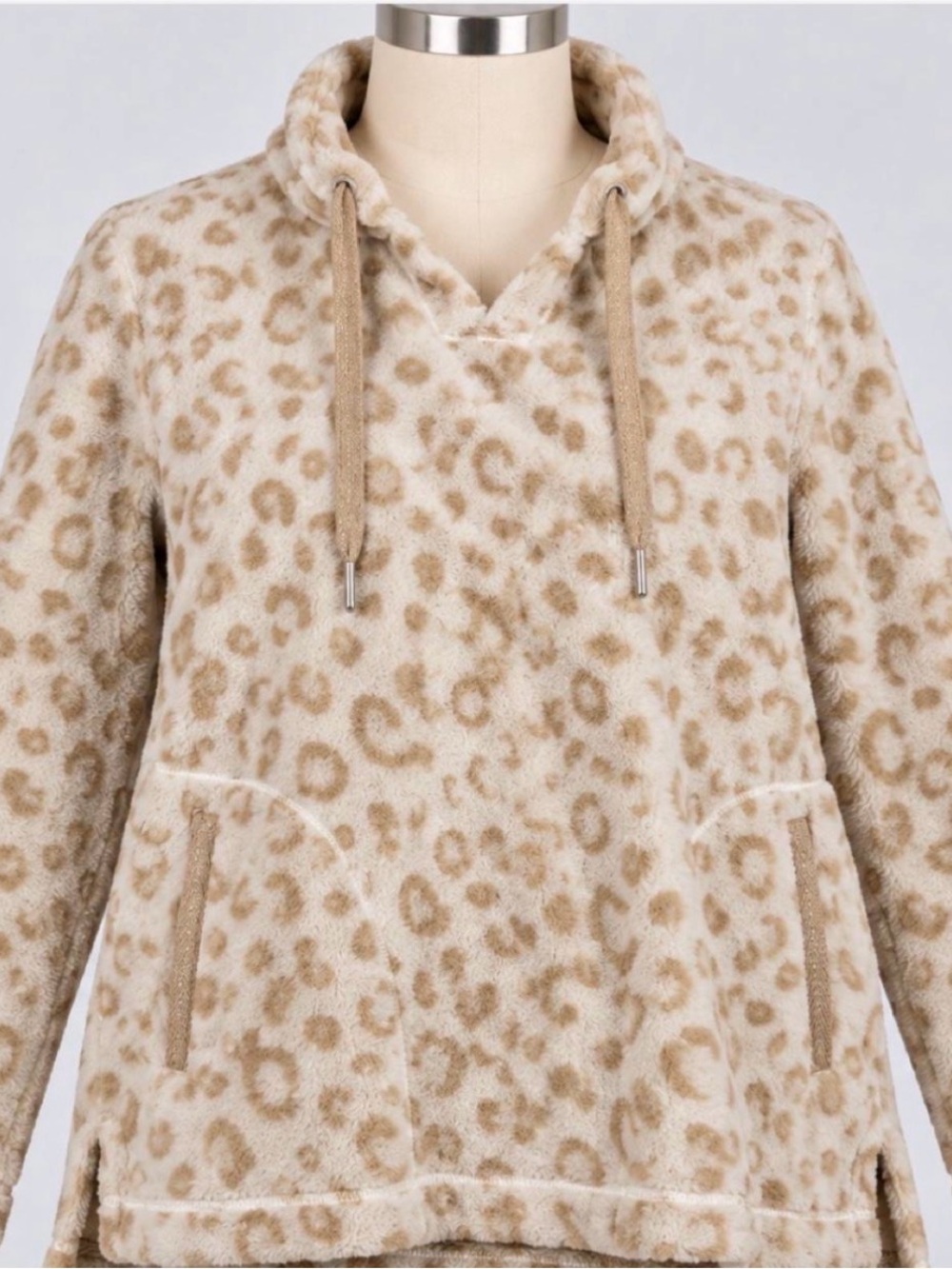 Multiples Cream and Tan Leopard Print Cowl Pullover